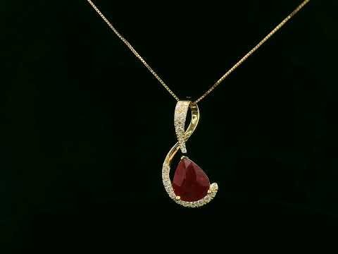 18k Yellow Gold Ruby Pendant Necklace with 2.25ct Pear-Shaped Ruby and 0.21ct Diamond Accents, Elegant Fine Jewelry