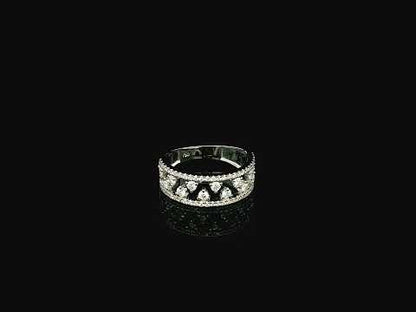 18K white gold natural diamond openwork ring featuring 0.68 carat round brilliant diamonds in a layered floating design with pavé diamond accents.
