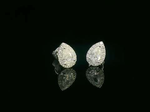 Pear-shaped diamond halo stud earrings in 18K white gold with 0.55 carats total diamond weight

