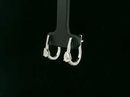 Pear Diamond Huggie Earrings in 18K White Gold