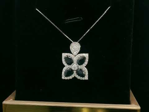 18K White Gold Blue Sapphire & Diamond Flower Pendant Necklace – Luxury Fine Jewelry with 1.48CT Blue Sapphires & 0.56CT Diamonds