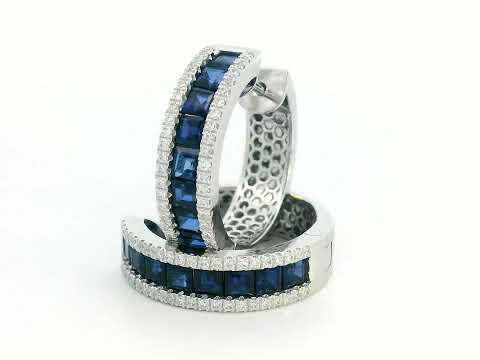 18K white gold hoop earrings with blue sapphires and diamonds