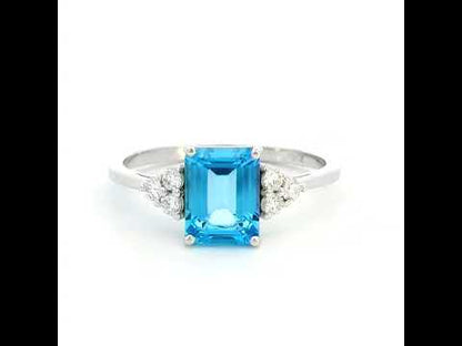 Emerald-Cut Swiss Blue Topaz & Diamond Ring in 18K Gold | 1.66ct Topaz