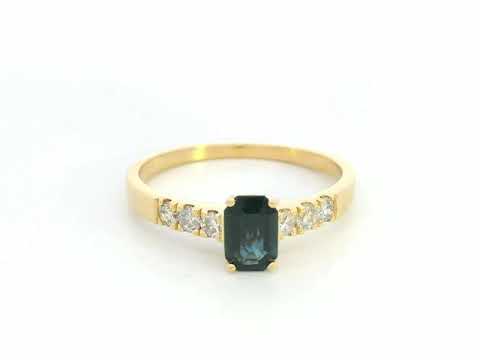 18K yellow gold emerald-cut blue sapphire and diamond ring – 0.46ct sapphire, 0.23ct diamonds by Emirates Diamonds