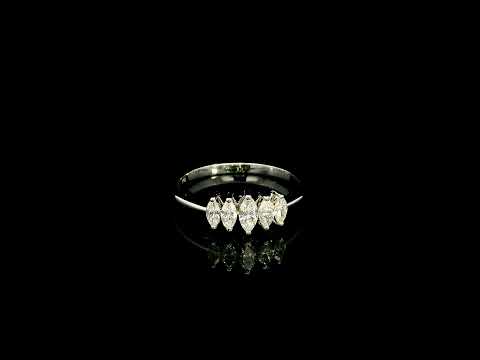 18K white gold five stone marquise diamond ring with five marquise cut diamonds set across the finger