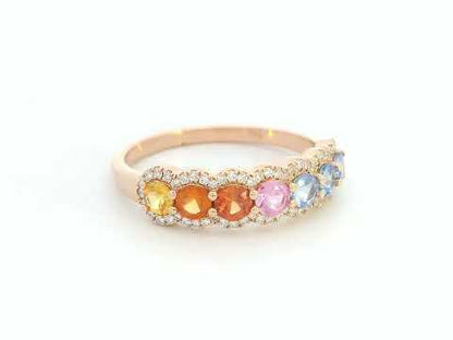 Multicolor sapphire band ring with pavé diamonds