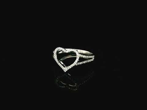 18K White Gold Open Heart Diamond Ring with 0.30 Carat Natural Diamonds and Split Shank Design