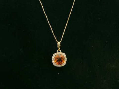 Citrine and Diamond Halo Pendant in 18K Yellow Gold