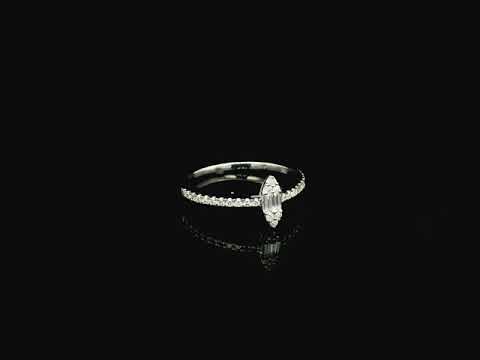 18K white gold marquise diamond ring featuring a combination of round brilliant and baguette diamonds with a total diamond weight of 0.28 carat.