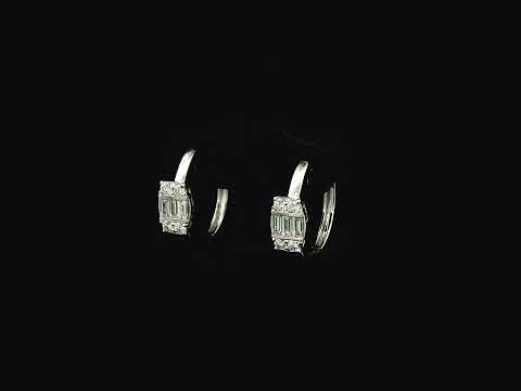Baguette and round diamond hoop earrings in 18K white gold by Emirates Diamonds