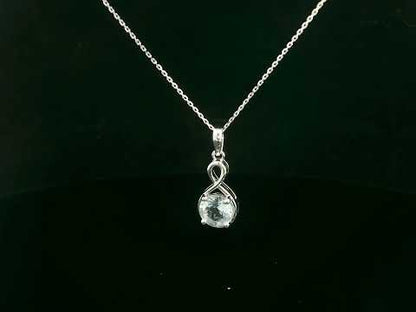 18k white gold pendant with 1.10-carat round-cut aquamarine in infinity-style bail design