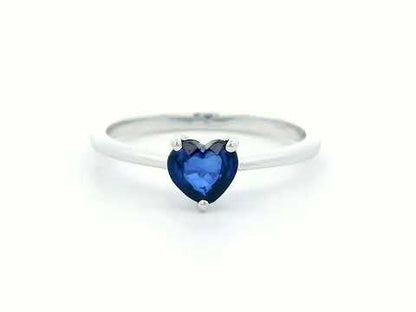 18K White Gold Heart-Shaped Blue Sapphire Ring – September Birthstone Jewelry