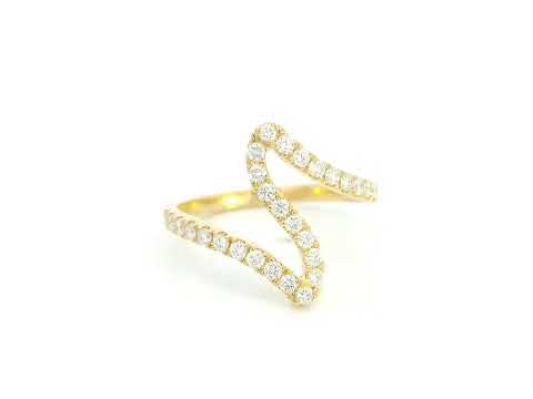 18K yellow gold wave diamond ring featuring 0.55 carat natural diamonds in a modern open curved design.