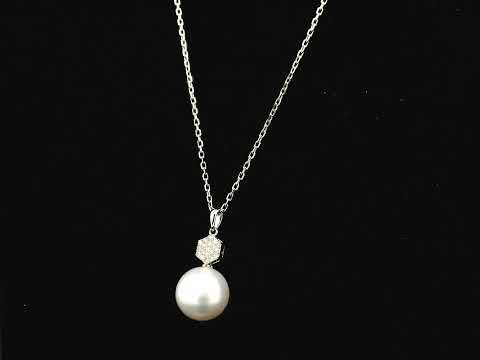 South Sea pearl pendant in 18K white gold with natural diamond geometric accent.