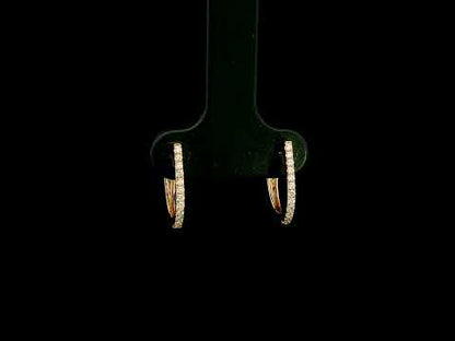 Diamond hoop earrings in 18K rose gold with round diamonds and elongated design
