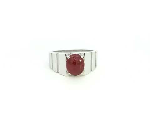 3.51ct cabochon ruby men's ring in 18K white gold bold statement design by Emirates Diamonds