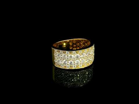 Wide diamond pavé statement ring in 18K yellow gold with multiple rows of round brilliant diamonds