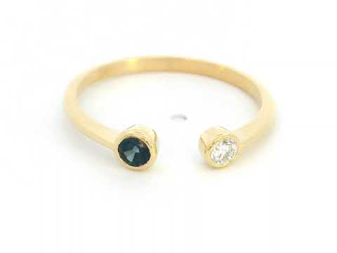 18K gold open ring with bezel-set round sapphire and diamond in minimalist  design