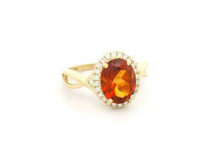18k Yellow Gold, Oval Shape Citrine & Diamond Halo Ring