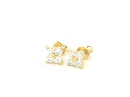 Diamond cluster stud earrings in 18K yellow gold with four-stone natural diamond design