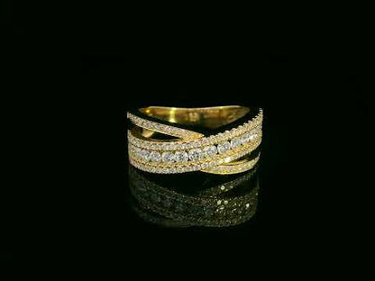 18K yellow gold diamond wrap ring with triple-row crossover design, 1.03ct natural diamonds – Emirates Diamonds