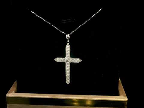 18K gold cross pendant with 0.34ct round-cut diamonds, featuring a sleek, shimmering design.