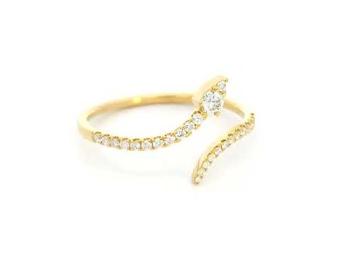 18K gold open-design diamond ring with a 0.21-carat pavé setting and arrow-inspired style, featuring a sparkling central round diamond.