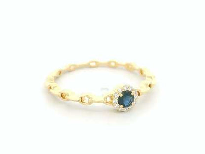 Blue Sapphire & Diamond Halo Ring in 18K Yellow Gold