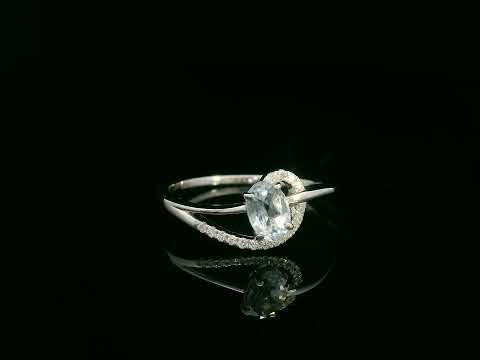 18k white gold ring with 0.50ct oval aquamarine & 0.08ct diamond swirl – certificate included