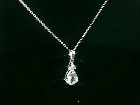 18k white gold pendant with 1.16-carat pear-cut aquamarine and 0.07-carat diamond cluster