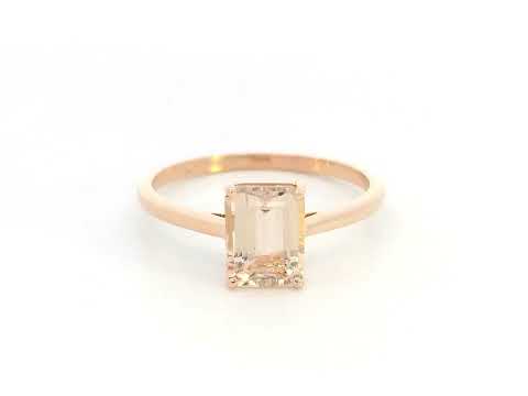 Emerald cut morganite ring 1.36 carat in 18K rose gold by Emirates Diamonds