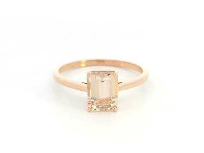 Emerald cut morganite ring 1.36 carat in 18K rose gold by Emirates Diamonds
