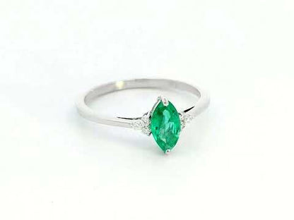 18K Gold Emerald Ring | 0.55ct Marquise Emerald with Diamond Accents