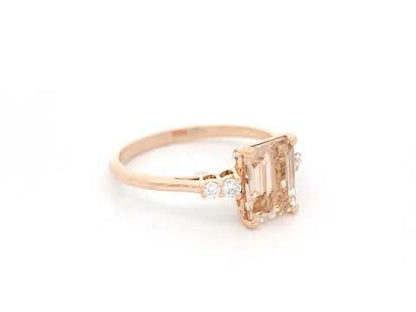 Emerald cut morganite ring 1.43 carat with diamond accents in 18K rose gold by Emirates Diamonds