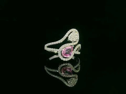 18k White Gold Pear-Shaped Pink Sapphire & Diamond Double Drop Ring