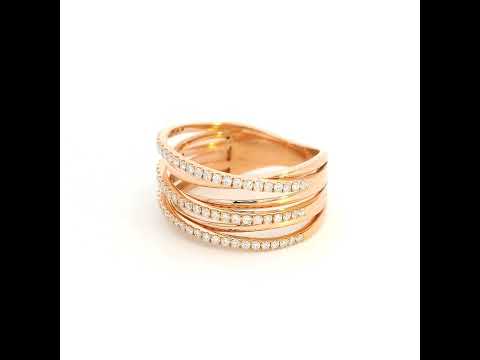 Diamond crossover wrap ring in 18K rose gold with multi-row diamond design