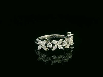 18K White Gold Floral Diamond Band Ring with 0.78 Carats of Marquise and Round Diamonds
