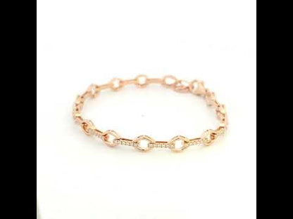 18K Rose Gold Diamond Link Bracelet with 0.61 Carat Natural Round Brilliant Diamonds and Alternating Polished Open Links