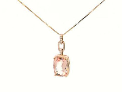 18K Rose Gold Morganite Pendant with Diamonds | 2.32ct Morganite| Cuban Link Design