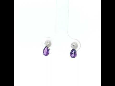 18K White Gold Amethyst Earrings with Diamond Accents