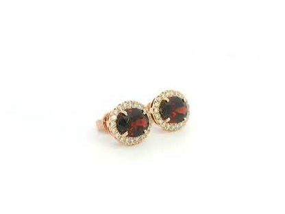 Oval Garnet and Diamond Halo Stud Earrings in 18K Rose Gold with 4.39 Carat Natural Garnets