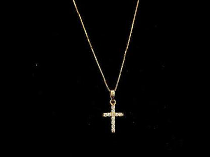 18K rose gold natural diamond cross pendant with round brilliant diamonds, classic Christian cross pendant, chain sold separately.