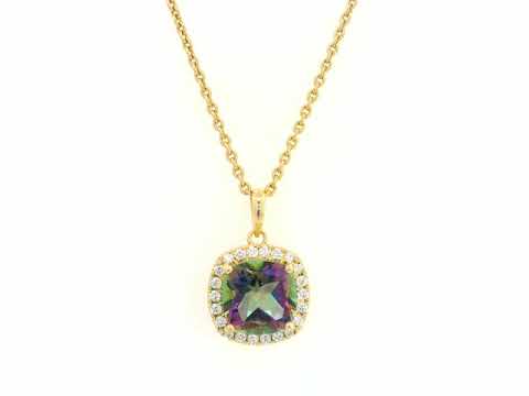 18K yellow gold mystic quartz and diamond halo pendant by Emirates Diamonds