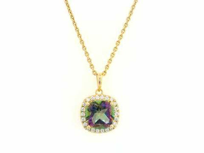 18K yellow gold mystic quartz and diamond halo pendant by Emirates Diamonds