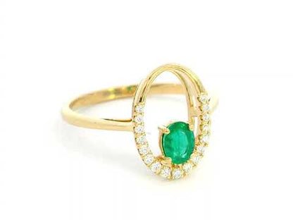 18K Gold Ring with 0.33 ct Emerald & 0.13 ct Diamond Accents – Gift Box Included