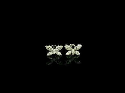 18K white gold butterfly stud earrings featuring 0.45 carat natural round brilliant diamonds in a pavé setting with secure butterfly backs.