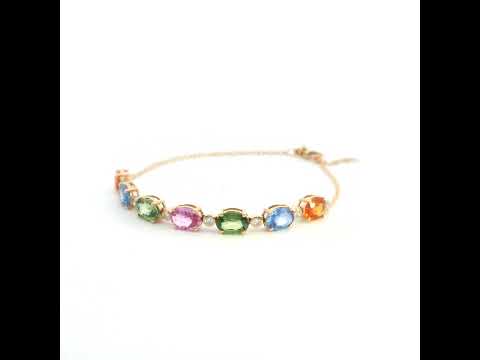 Multi color sapphire and diamond bracelet in 18K rose gold with oval pastel gemstones