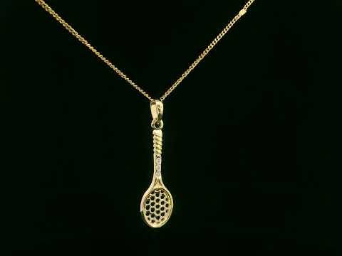 18K yellow gold tennis racket pendant with diamond handle detailing