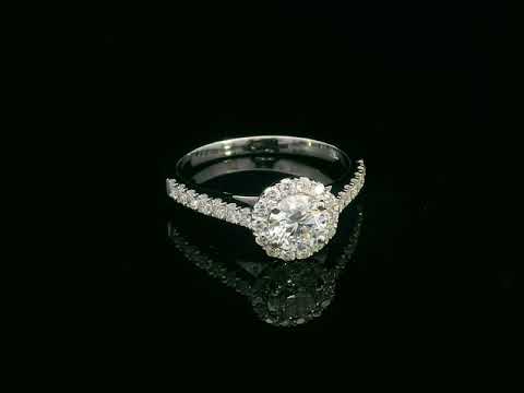 18K Gold Halo Engagement Ring with 0.51 Carat GIA Certified Center Diamond and Pavé-Set Band