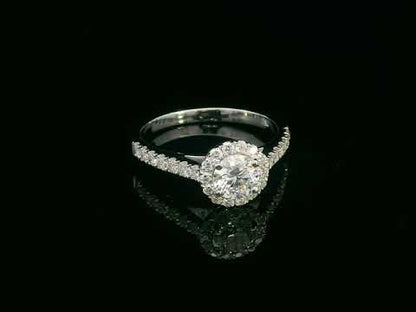 18K Gold Halo Engagement Ring with 0.51 Carat GIA Certified Center Diamond and Pavé-Set Band